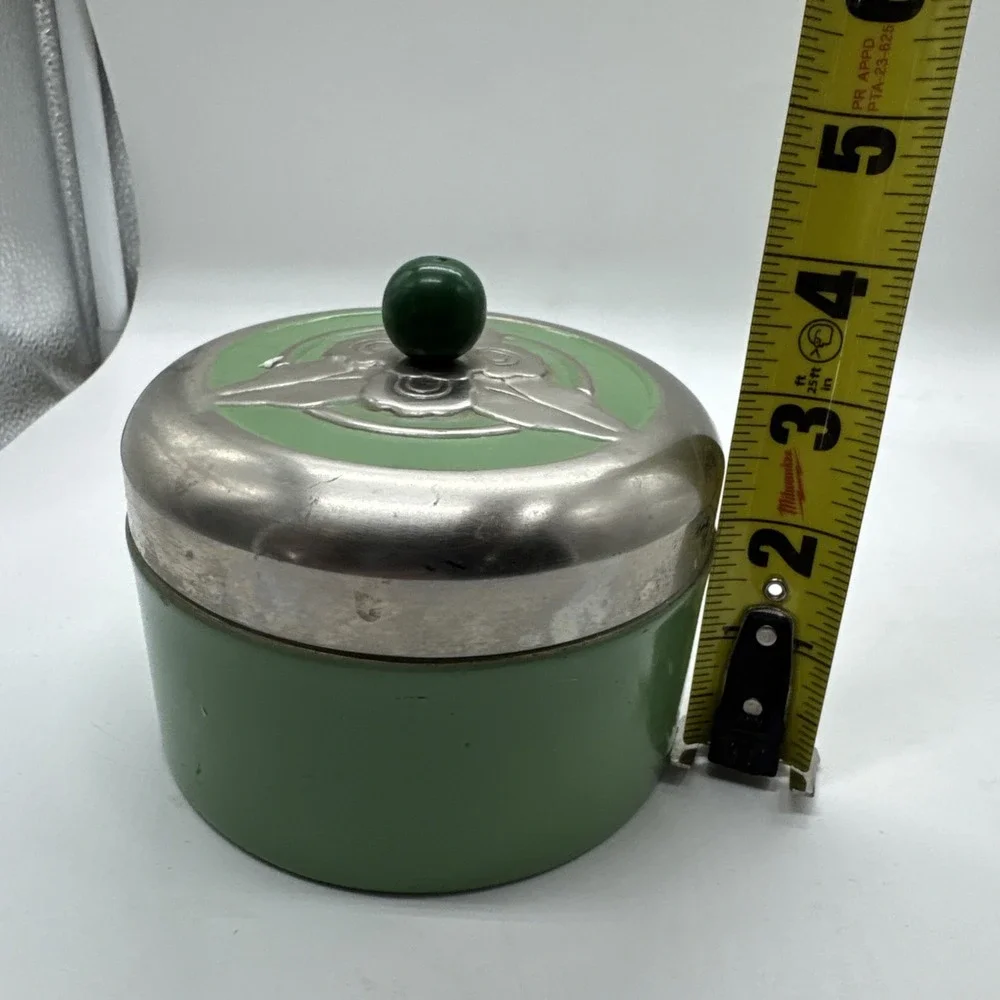 Vintage Art Deco Chase Green Floral Powder Box